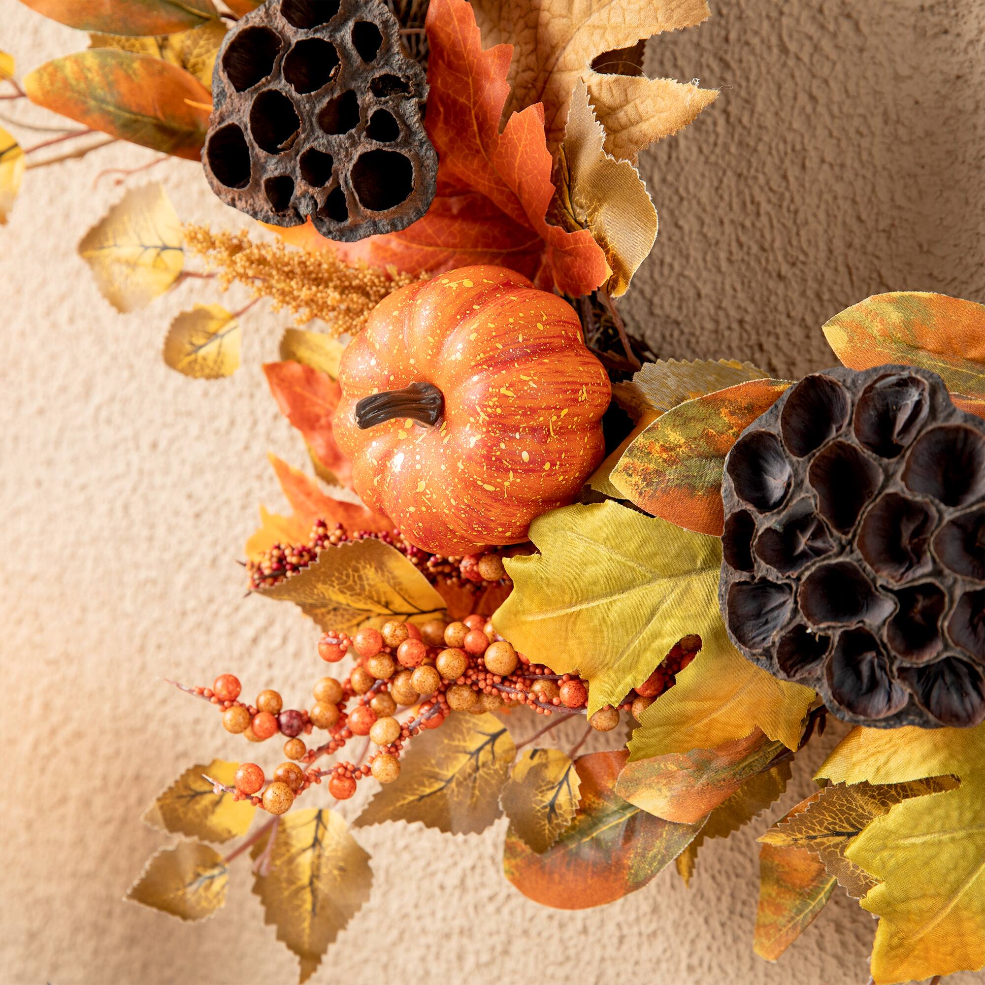Glitzhome® 24" Fall Pumpkin Leaf Floral Wreath